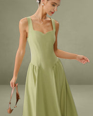 Green Sweetheart Neck Slip Midi Prom Dress