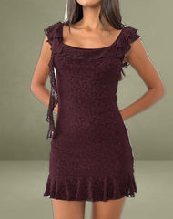 Rolita Mini Dress in Ditsy Flock Burnt Maroon
