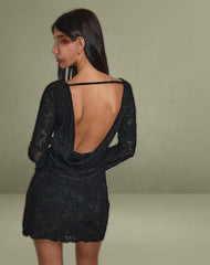 Julita Mini Dress in Sheer Flower Black