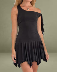 Alba Mini Asymmetric Ruffle Dress in Black
