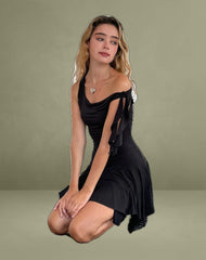 Alba Mini Asymmetric Ruffle Dress in Black