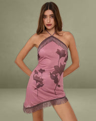 Clooney Fringe Mini Dress in Tonal Flower Mauve