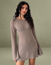 Sevila Long Sleeve Mini Dress in Light Taupe Knit