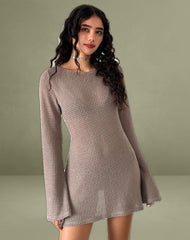 Sevila Long Sleeve Mini Dress in Light Taupe Knit