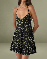 Siskana Mini Dress in Lemon and Lime Black