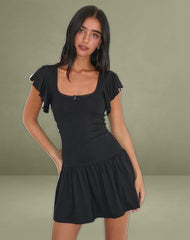 Toinette Drop Waist Mini Dress in Black