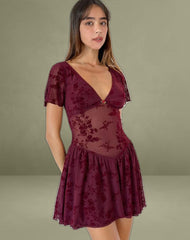 Geni Mini Dress in Botanical Flower Maroon