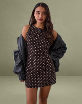 Ayana Open Back Mini Dress in Medium Polka Brown