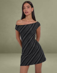 Hari Mini Dress in Irregular Stripe Grey Black