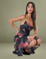 Dansya Midi Dress in Renaissance Rose Black
