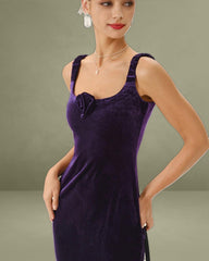 Purple U Neck Bodycon Velvet Maxi Dress