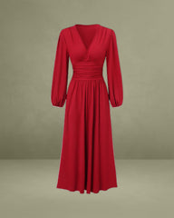 Wine Red Bishop Sleeve Maxi Dress