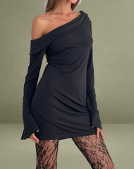 Fliss Asymmetric Mini Dress in Slinky Black
