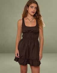 Shoyo Frill Mini Dress in Bitter Chocolate