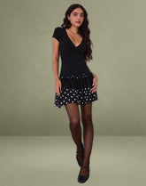 Navya Wrap Mini Dress in Polka Black and White