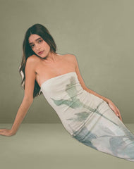 Rosbandi Bandeau Midi Dress in Abstract Painted Flower Blue