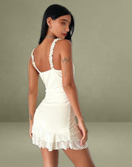 Bestari Mini Dress in Ivory Polka Flock