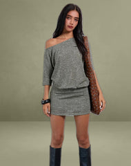 Reeta Mini Dress in Glitter Knit Khaki