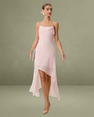 Pink Chiffon A-Line Slip Midi Dress