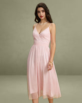 Pink V Neck Backless Slip Midi Dress