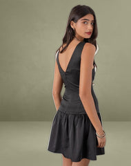 Distia Plunge Puff Mini Dress in Black