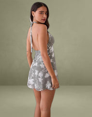Liri Halterneck Mini Dress in Blurred Floral Grey