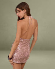 Bertolt Mini Dress in Boho Batik Sequin Pink