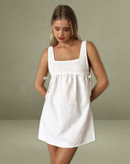 Kawase Tie Side Mini Dress in Linen White