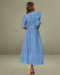 The Blue Puff Sleeve Cutout Slit Maxi Dress