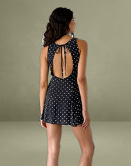 Ayana Backless Mini Dress in Polka Black