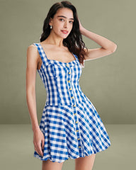 Blue Plaid Slip Mini Dress