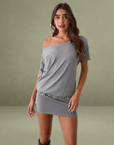 Edwina Off The Shoulder Mini Dress in Grey
