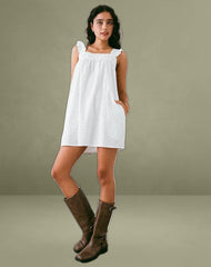 Sanaly Mini Dress in White with Black Micro Polka