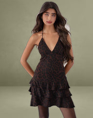Nenita Halterneck Mini Dress in Oversize Jaguar Brown