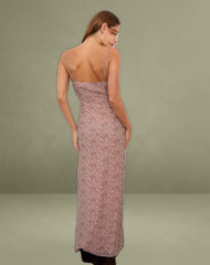 Naoya Midi Dress in Pink and Brown Lips Print