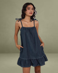 Carlisle Mini Dress in Chambray Indigo