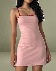 Riniko Mini Dress in Pink Lady with Adrenaline Red Binding