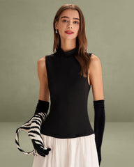 Black Contrasting Knit Ribbed Maxi Dress