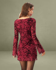 Red Floral Mesh Mini Dress