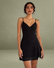 Riasi Ruffle Mini Dress in Chiffon Black