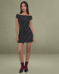 Hari Mini Dress in Irregular Stripe Grey Black