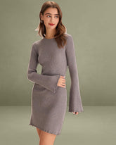Grey Boat Neck Sweater Mini Dress