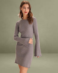 Grey Boat Neck Sweater Mini Dress