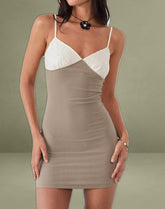 Dalsher Mini Dress in Ivory Brown Crochet Lace Mix