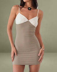 Dalsher Mini Dress in Ivory Brown Crochet Lace Mix