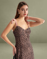 Brown Leopard Sweetheart Neck Slip Maxi Dress