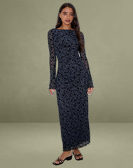 Shaleed Maxi Dress in Pretty Petal Flock Navy