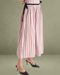 Red Plaid Boat Neck Midi Dress