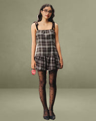 Miyori Square Neck Mini Dress in Grey Check