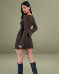 Sevila Dress in Jacquard Knit Dark Brown